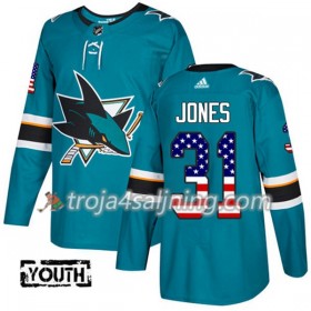 San Jose Sharks tröja Martin Jones 31 Adidas 2017-2018 Teal USA Flag Fashion Authentic - NHL Tröjor Barn